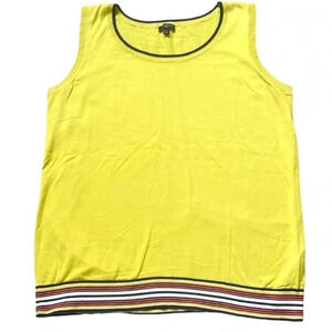 Talbots sweater vest Yellow Striped trim Womens size XL Preppy Casual Knit